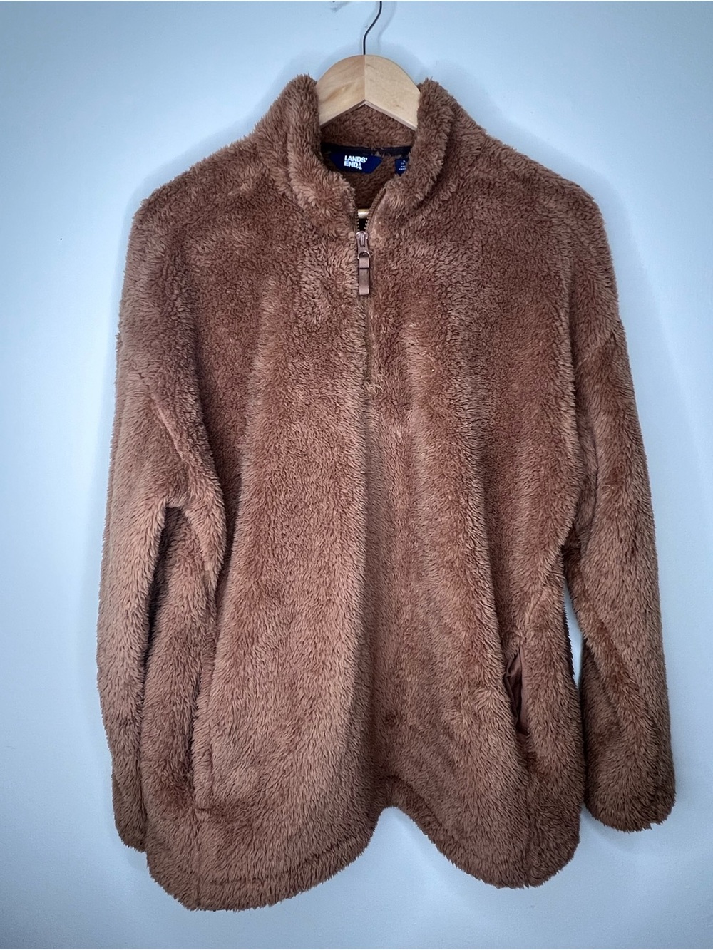 Lands' End Plush Brown Full-Zip Sherpa Jacket
